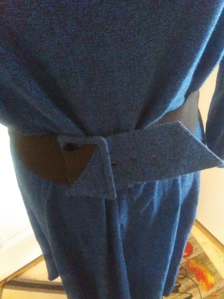 Vestido para mujer Venezia cuello alto talla 14 cintura elástica color azul/negro con cinturón Foto 4 de 4