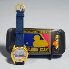 Vintage Atlanta Braves 1995 MLB Sun Time Baseball Watch Sun-Glo Japan Leather 