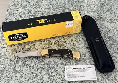2025 Ebony Hardwood Handle Buck 110 Folding Knife Box / Sheath