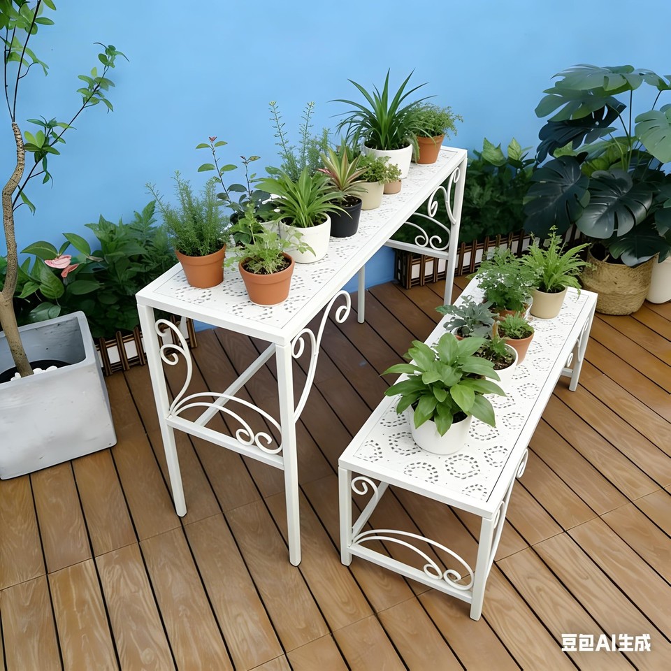 2 Tier Anti-Rust Wrought Iron Plant Stand, Ladder Flower Pot Holder ...