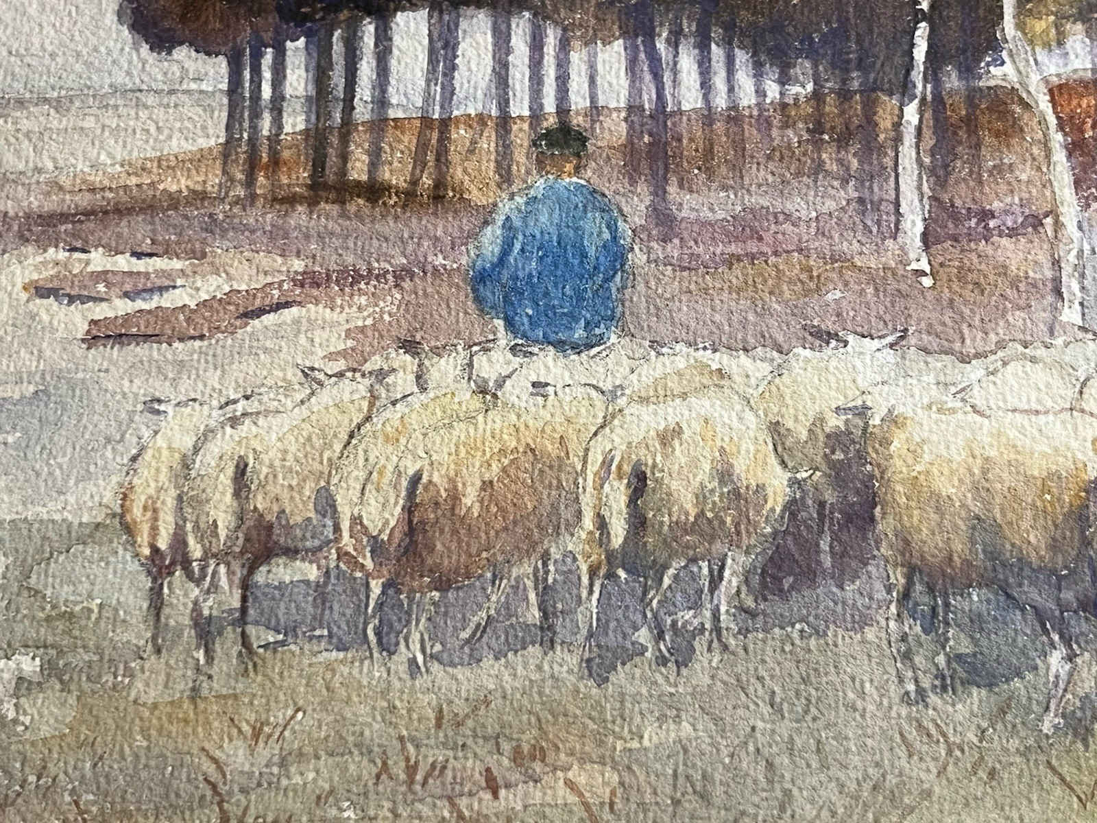 Jan F Pannebakker Dutch Artist Watercolor Moving A Flock Of Sheep 
