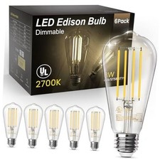 Edison Light Bulbs 60W Equivalent, Dimmable Vintage 6 Pack 2700k Warm White