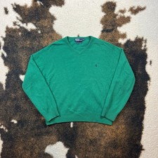 Polo Ralph Lauren Sweater Mens Size M Green 100 Lambs Wool V Neck GG shrunk 