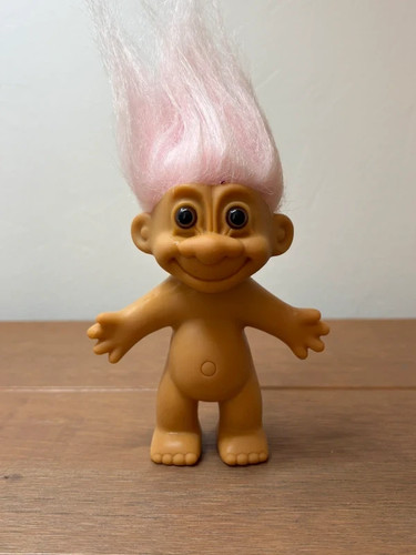 1990s Russ Troll Doll - Light Pink Hair - 5” tall