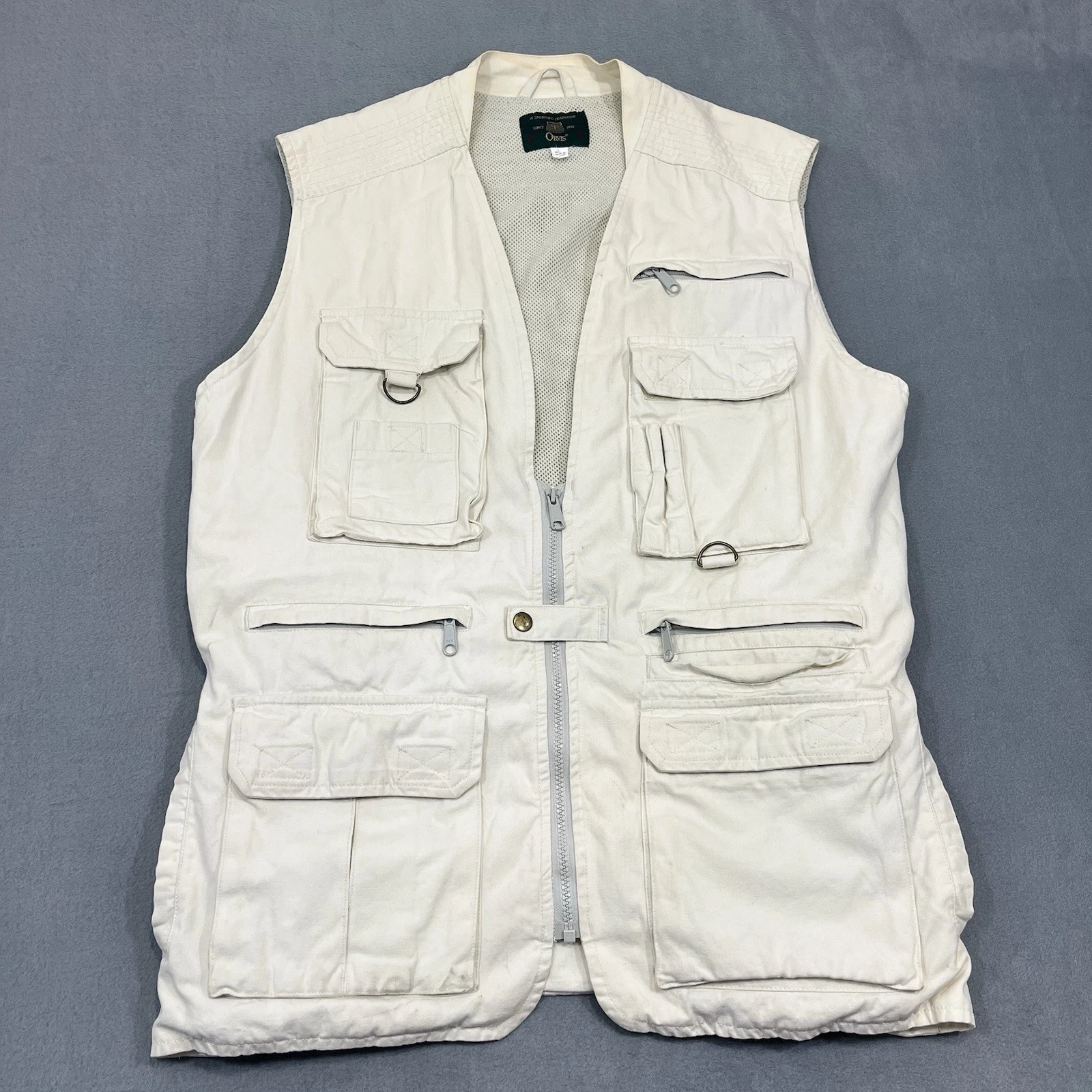 VINTAGE Orvis Fly Fishing Vest Men's Large Cream Multi-Pocket Cargo Utility 90s