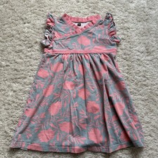 Tea Collection Girls Cross Front Dress Size 4 GUC Pink & Gray