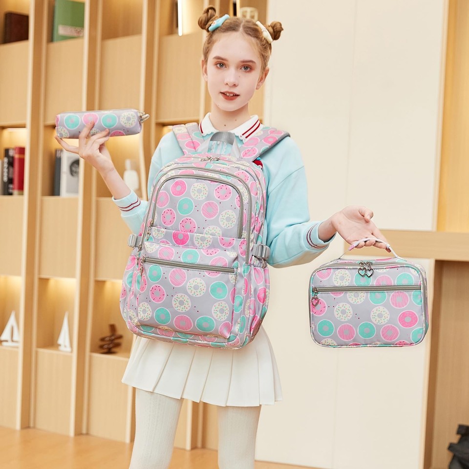 3PCS Backpack Set, Waterproof Backpack With Lunch Box & Pencil Case For Travel Daypacks (Black Brown