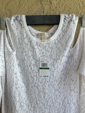 Michael Kors NWT Beach White CoverUp Large Woman Dress Eyelet Lace Open Shoulder