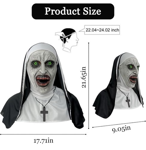 Maschera Bocca di Sangue Halloween The Nun Spaventosa con Croce Collana Gotica Valek - Foto 3 di 6