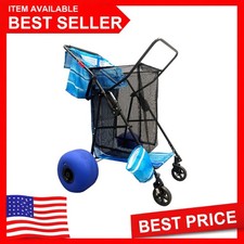 Blue Folding Beach Cart Balloon Wheels Utility
