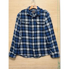 Orvis Mens Blue White Plaid Flannel Button Down Shirt Medium Long Sleeve Pocket