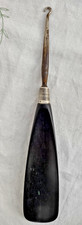 ANTIQUE VINTAGE SHOEHORN  BUTTON HOOK   EBONY, Sterling SILVER, STEEL