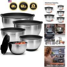Mixing Bowls With Lids Set, Airtight Lids, Thicker Stainless Steel, Non-Slip ...