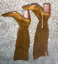 Marc Fisher Women s Brown Suede Knee-High Zip Riding Boots Pointed Toe 9