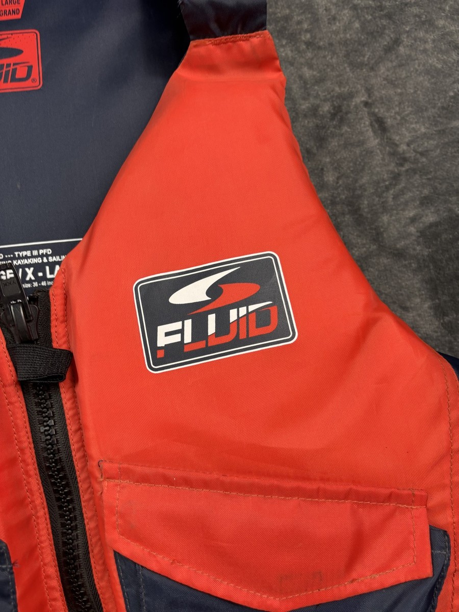 Fluid Life Jacket Vest Red Navy Type III PFD Adult Large XL Canoe