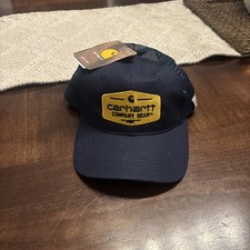NWT Carhartt Company Gear Navy Mesh Back Trucker Hat Mens Adjustable Logo Patch