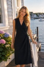Everlane Japanese GoWeave Sleeveless Wrap Dress Black Midi V-Neck Size 8