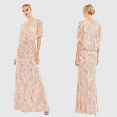 Mac Duggal 9064 Pink Embellished Cap Sleeve Faux Wrap Trumpet Gown Size 10 NWT