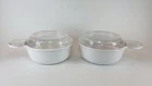 Two Vintage Corning Ware P-150-B White Grab-It Bowls 550mL w/ PYREX Lids P-150-C
