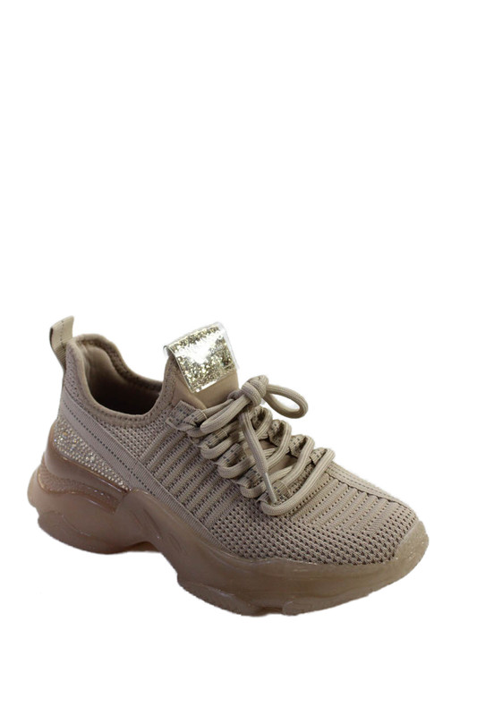 Steve Madden Girls Rhinestoned Detail Translucent Sole Sneakers Beige Size 2