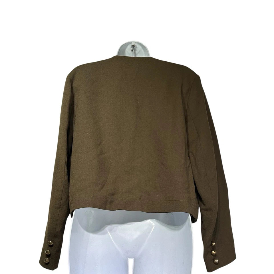 Chaqueta Bolero Vintage Verde Oliva Cinta Bordada Lana Hecha en Francia Foto 2 de 4