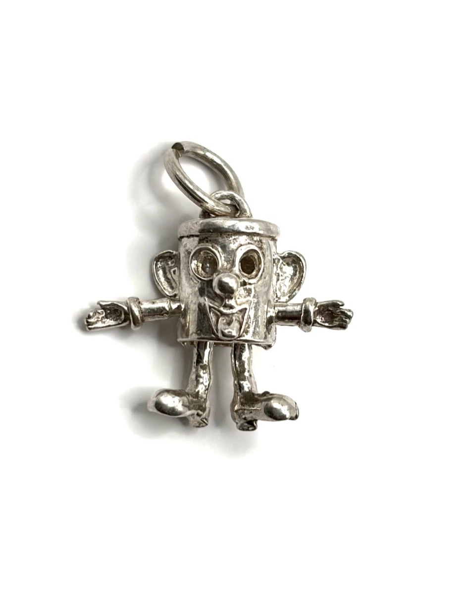 Vintage Small Sterling Silver Articulated Dusty Bin Charm