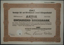 OMZ Vereinigte Ost- und Mitteldeutsche Zement Aktiengesellschaft 1941 1000 RM
