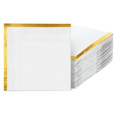 200 Pcs White Napkins with Gold Trim 2 Ply Cocktail Napkins Disposable Decora...