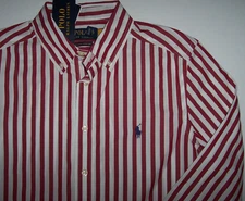 NWT Polo Ralph Lauren DARK RED/WHITE STRIPES Poplin Shirt Boy XL 18/20 NAVY PONY