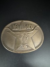 Vintage Marlboro Longhorn Solid Brass Philip Morris 1984 Mens Belt Buckle
