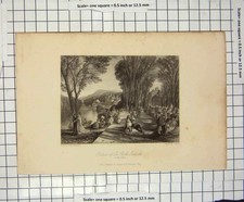 Original Old Antique Print Engraving Palace La Belle Gabrielle Miller