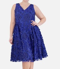 Eliza J Women's Blue 3D Floral Sleeveless Midi Dress Plus Size 16W