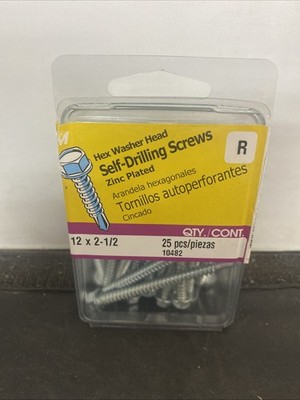 Midwest Fastener #12 x 2.5'' Hex Washer Head Self Drilling Zinc Screws box of 25