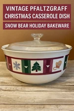 Pfaltzgraff Christmas Snow Bear Casserole Dish w/ Lid Holiday Stoneware USA 9.5"