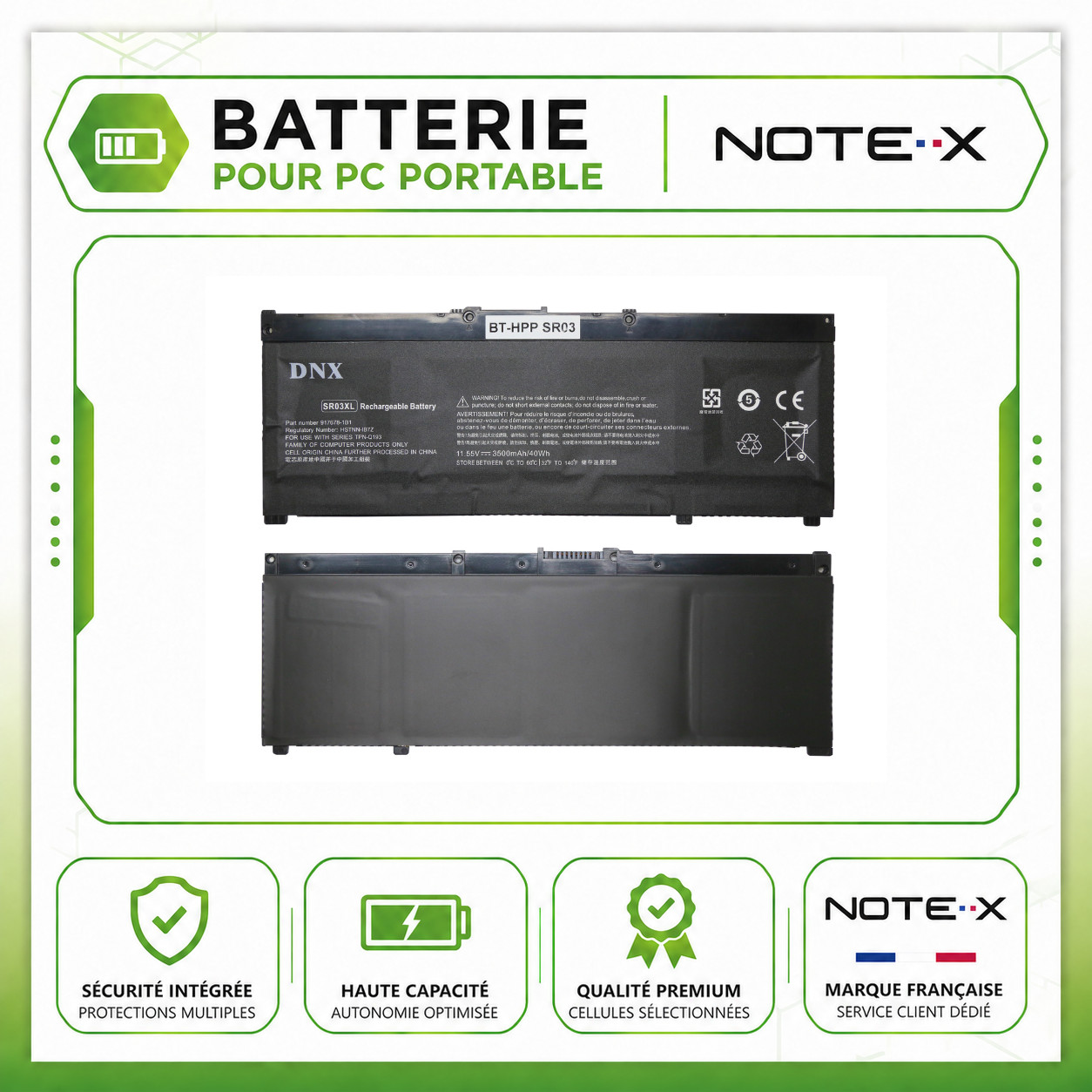 Batterie HP Envy x360 15-CN 15-CP - Modèle SR03XL 11.55V 3500mAh