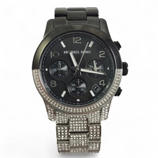NEW Michael Kors Runway Pave Glitz Black Silver Chronograph Watch MK7433 Box
