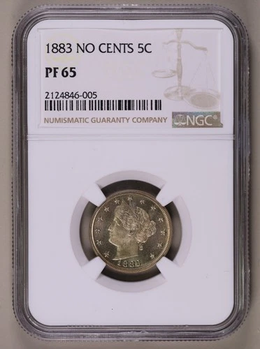 1883 V-Nickel No Cents NGC PF65 ***RARE ORIGINAL PROOF COIN***