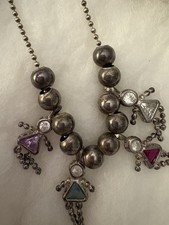 Vtg Birthstone necklace children charm and Chain All sterling silver Italy