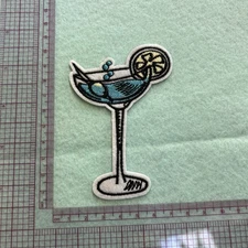 Blue Martini Cocktail With Lemon Embroidered Iron On Patch