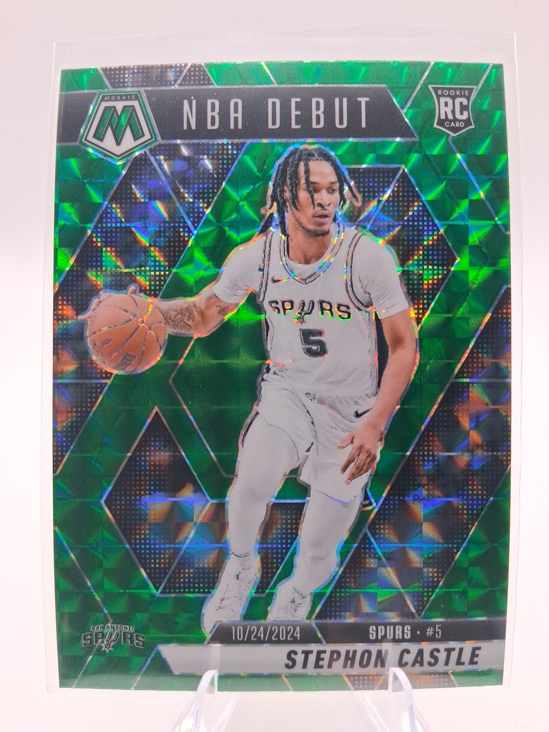 2024-25 Panini Mosaic NBA Debut Stephon Castle #267 Green Mosaic Prizm (RC)
