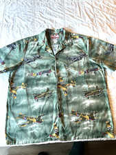 Vintage RJC Fighter Mens Military Bomber Airplanes WWII Hawaiian Shirt XL