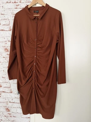 Jerseykleid mit Raffungen Gr. 48/50 Mahagonibraun Mini-Kleid Blusenkleid Neu - Bild 1 von 4