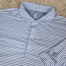 Johnnie O Featherweight Mens XL Blue White Striped Performance Stretch Golf Polo