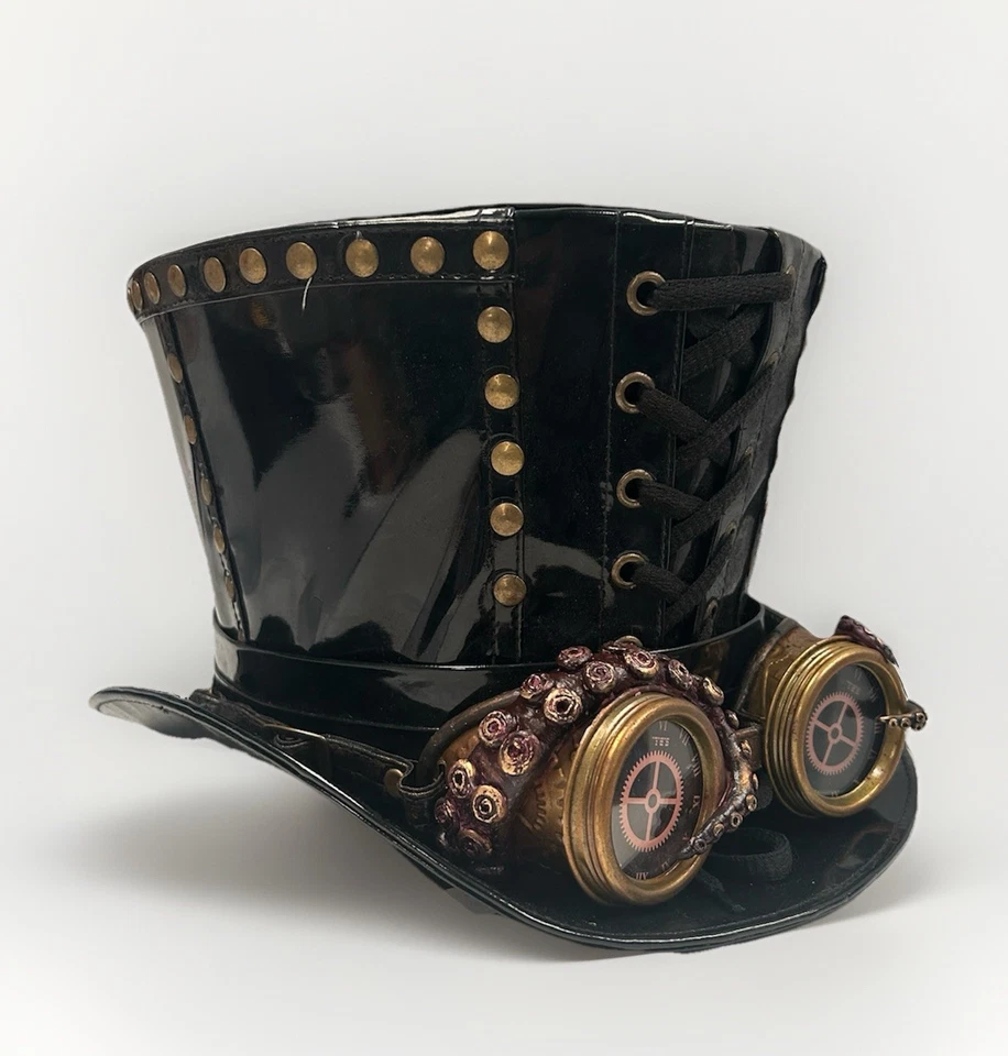 Sombrero de copa Steampunk negro de PVC con tachuelas 60 cm con gafas de pulpo hechas a mano Foto 4 de 4