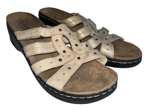 Sandali Clarks Bendables donna Ella Art in pelle con slide panna 9 M comodi