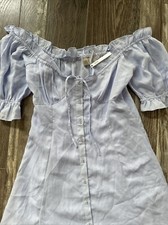 Asos Women's Dress Peplum Off The Shoulder Baby Blue Fairycore Petite 6