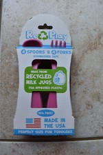 New Re-Play Re Play 8 PK Utensil 4 Spoons 4 Forks Toddler Child Kids Pinks