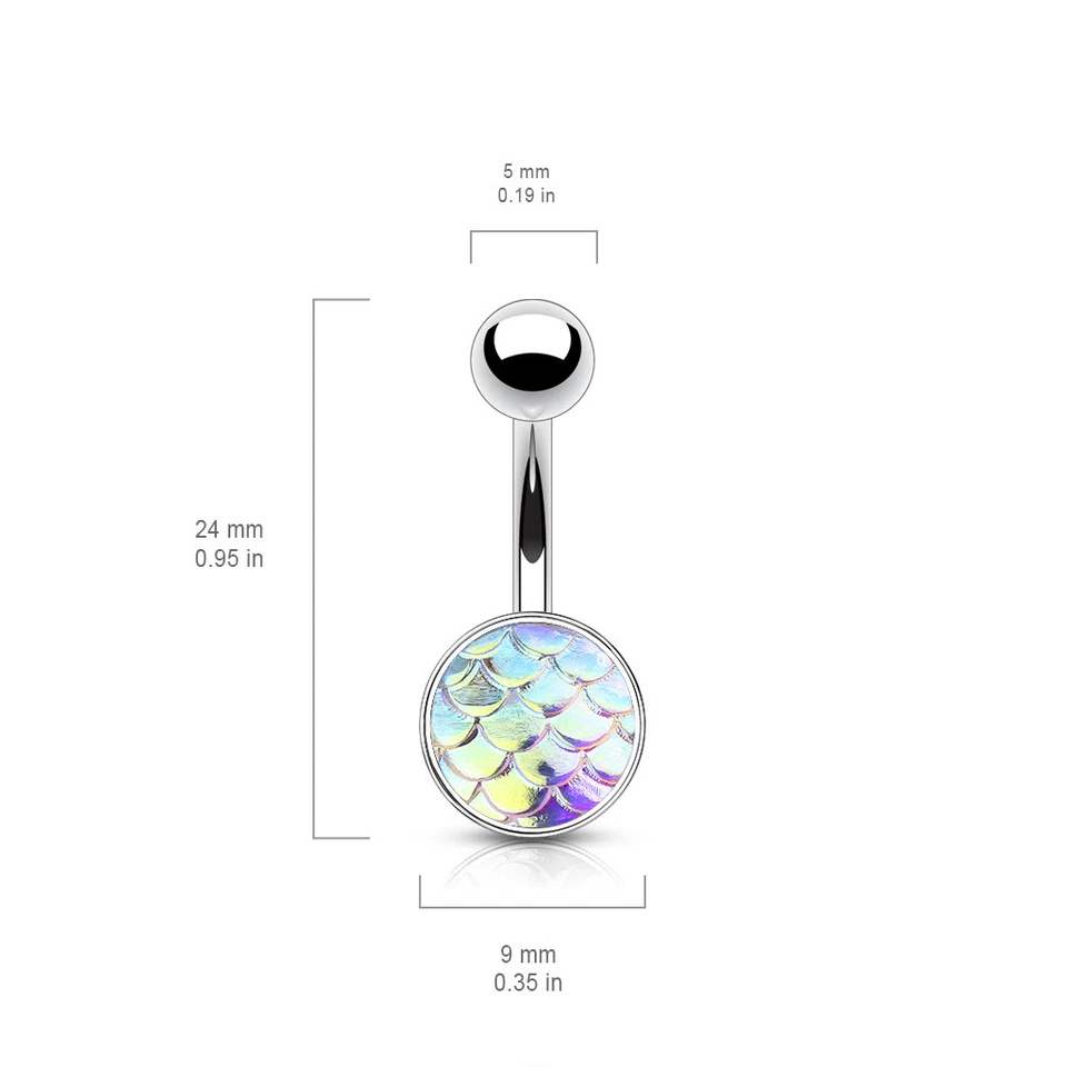 4 - Juego de anillos ombligo ombligo ombligo acero quirúrgico escala de peces AB 14 GA 3/8" B589 Foto 4 de 4