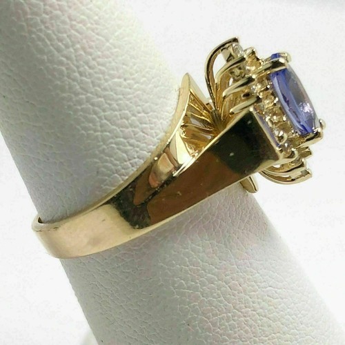 2.00Ct Simulated Tanzanite & Diamond Halo Engagement Ring 14K Yellow Gold Plated - Picture 2 of 5