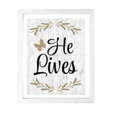 Designs ByLITA He Lives, Framed Wall Art Print Religious Church Home Decor